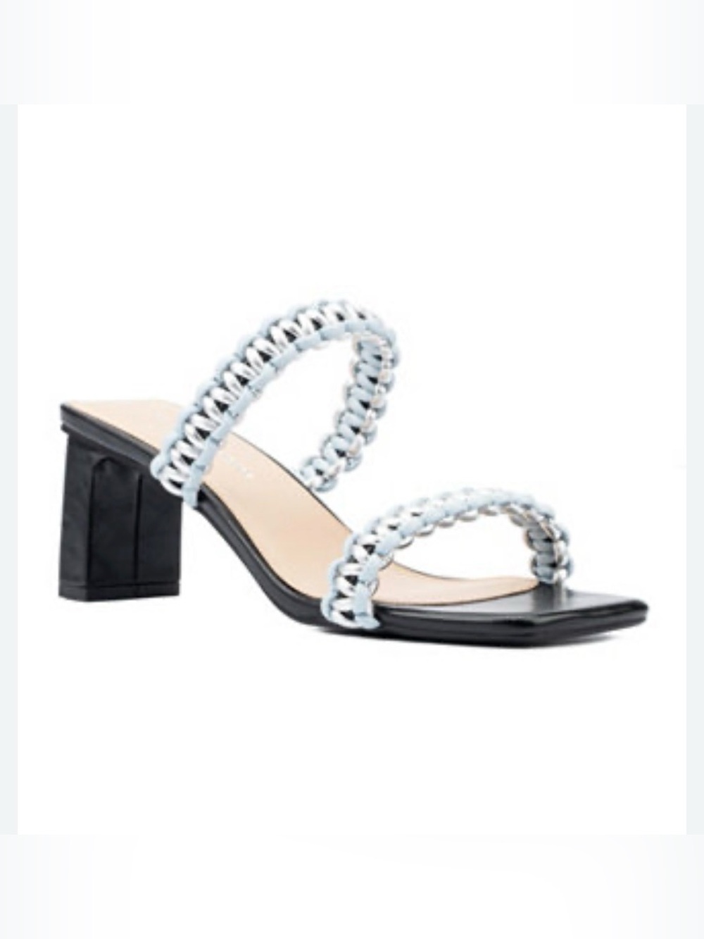 Fashion to Figure Braided-Strap Block Heel Sandals in Silver and Black
